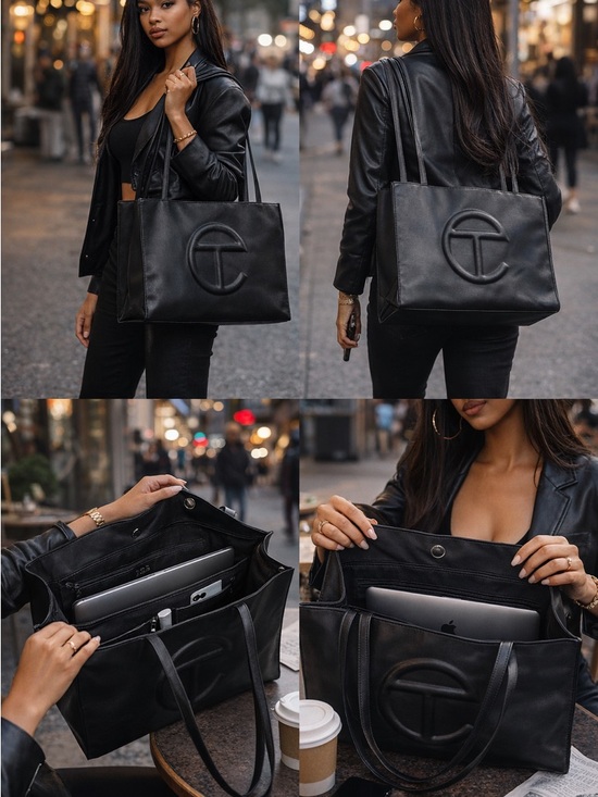 Telfar Handbags - Telfar Large Shopping Bag Black TF-012-BK-L featuring Embossed logo